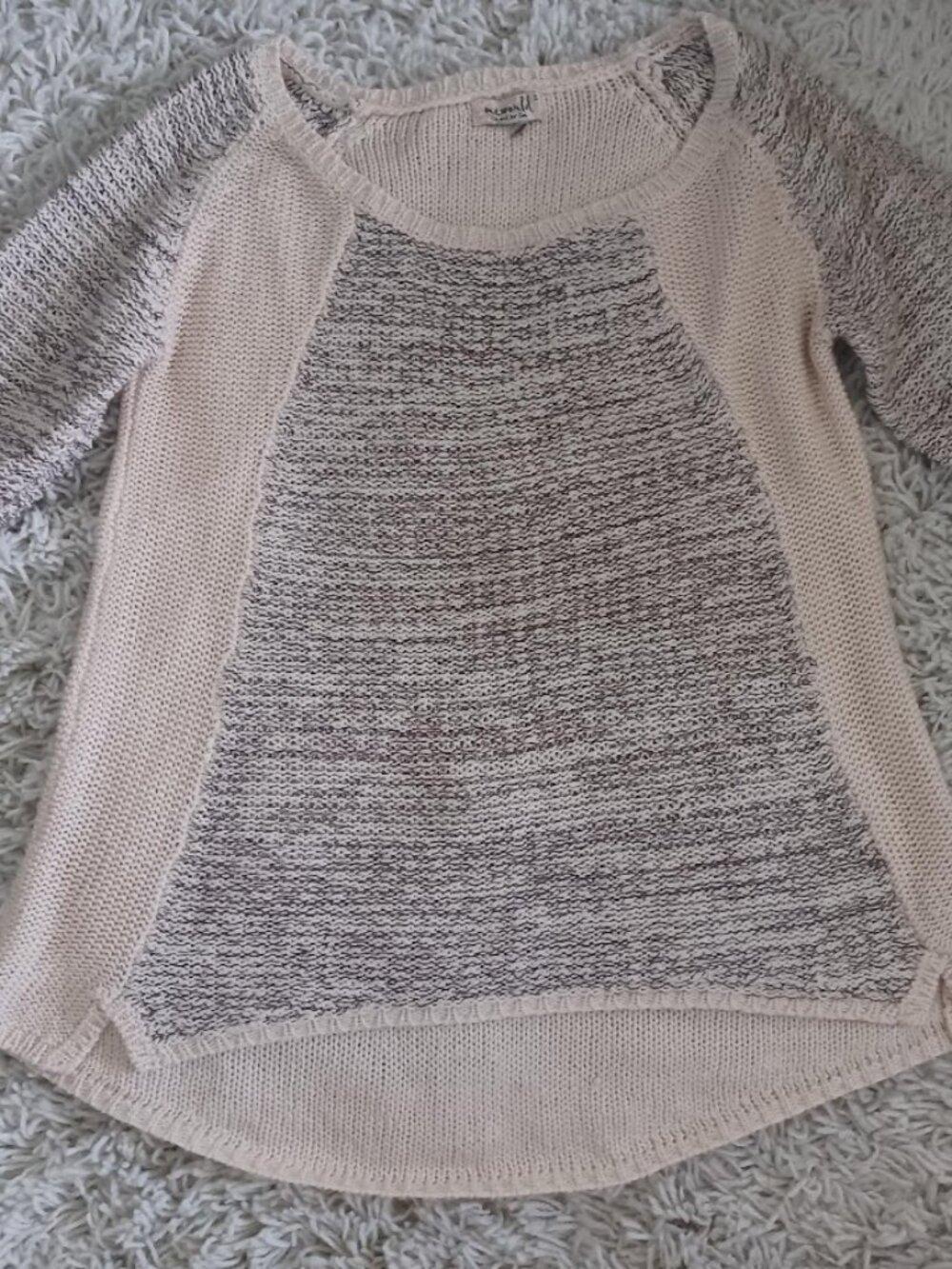 One World Live Let Live Knit Sweater Small Boho Colorblock 3/4 Sleeve Lightweigh